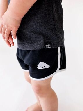 Whistle & Flute Black Athletic Shorts with White Cloud Accent